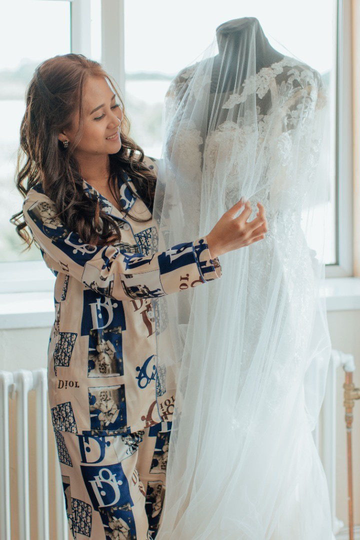 Elegant wedding guest accommodation bedroom at Strangford View Mews with luxury bedding and County Down countryside views